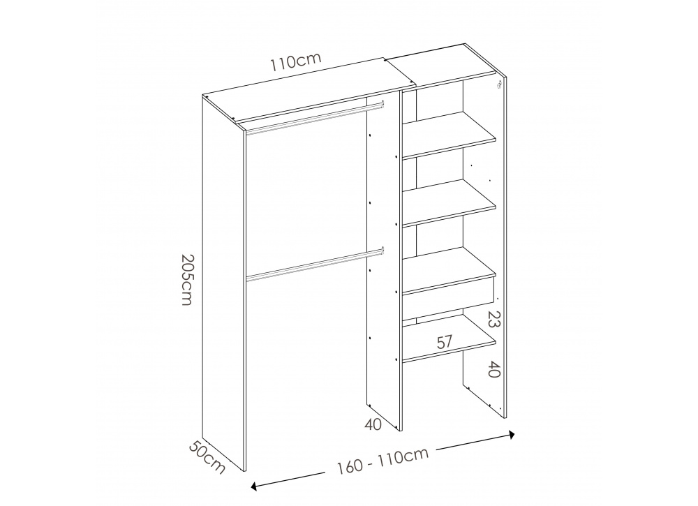VESTIDOR ARMARIO CON CAJON Y CORTINA DUAL