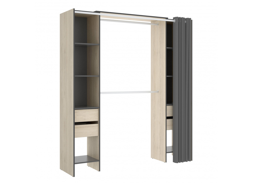 VESTIDOR ARMARIO CON 4 CAJONES Y CORTINA DUAL