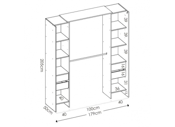 VESTIDOR ARMARIO CON 4 CAJONES Y CORTINA DUAL
