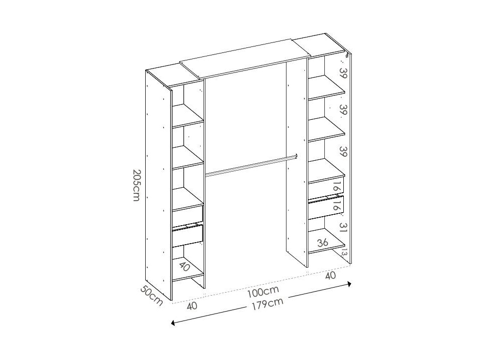 VESTIDOR ARMARIO CON 4 CAJONES Y CORTINA DUAL