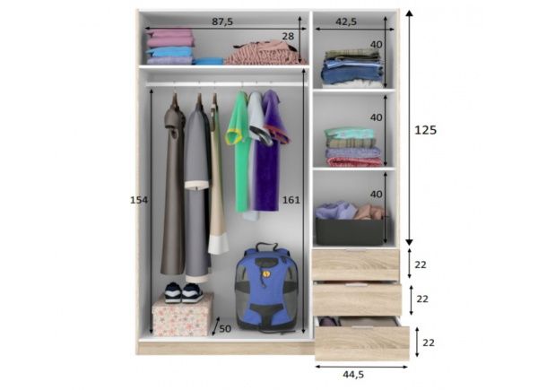 Armario 3 puertas 3 cajones COVA