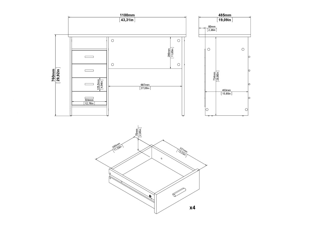 Mesa de estudio 4 cajones SINTRA