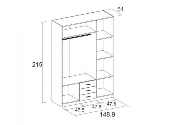 Armario 3 puertas y 3 cajones TREVI