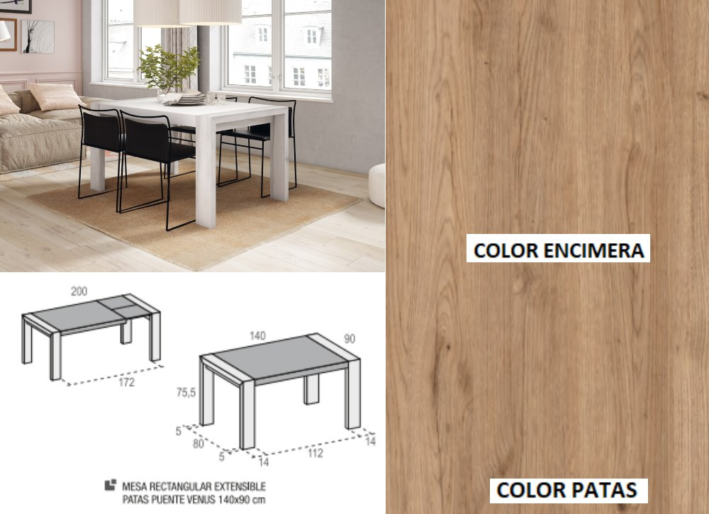 Mesa de comedor extensible pie desplazable ENGLAND