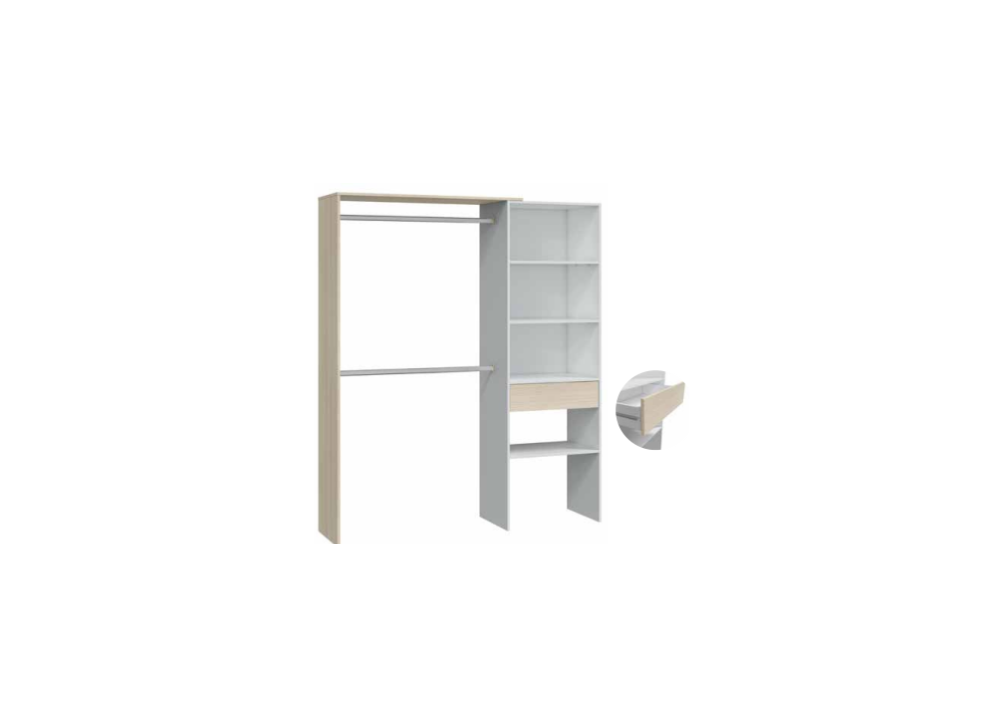 Armario vestidor con 1 cajón y 2 barras DUAL