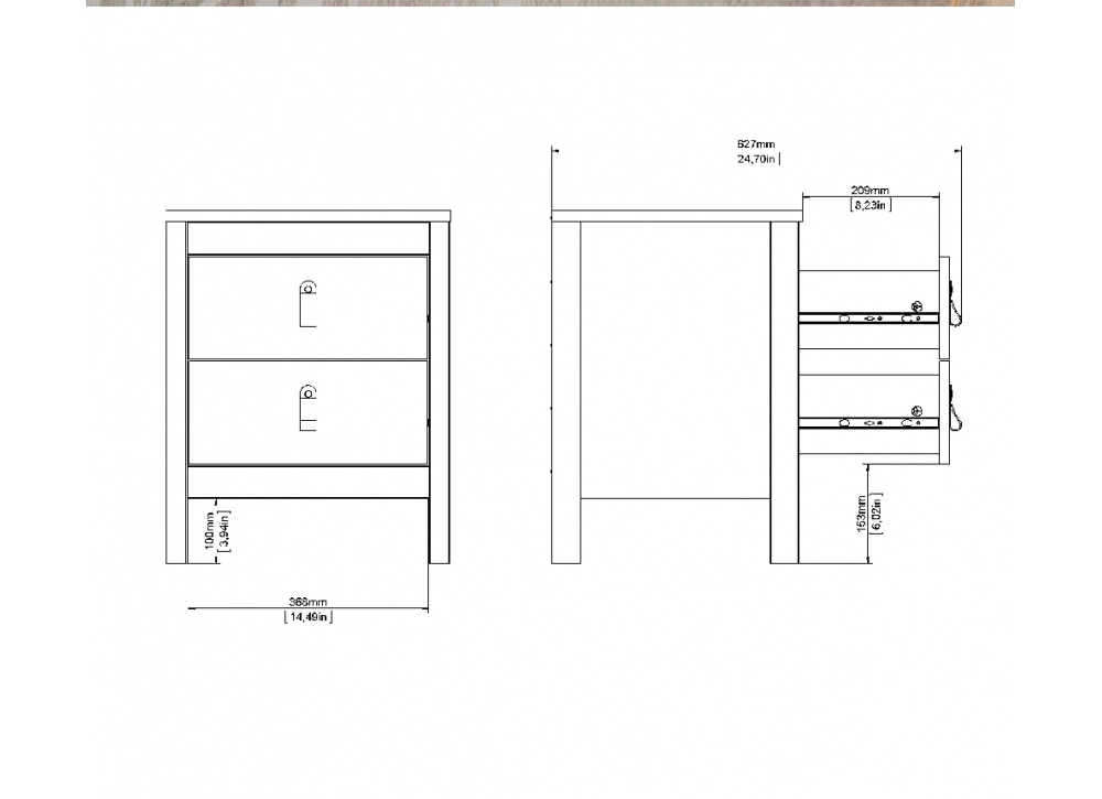 Mesita de noche 2 cajones LILLA