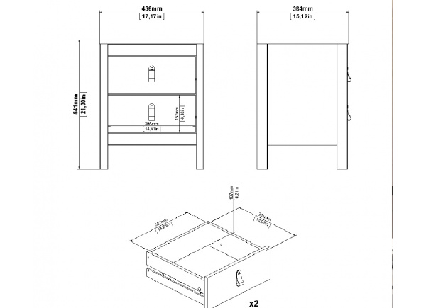 Mesita de noche 2 cajones LILLA
