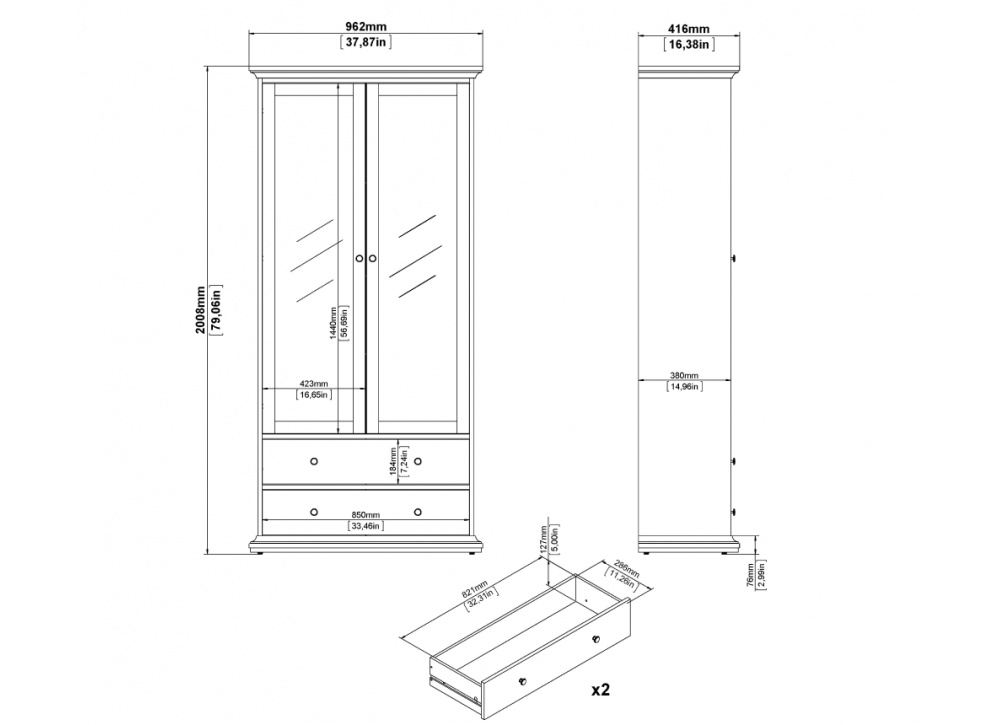 Vitrina dos puertas y dos cajones VIENA