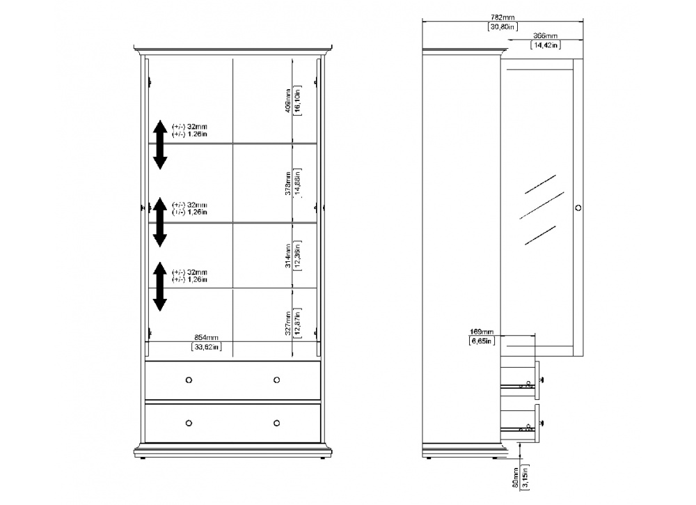 Vitrina dos puertas y dos cajones VIENA