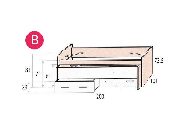 Cama escondida compacta e 2 gavetas Corban Maxi