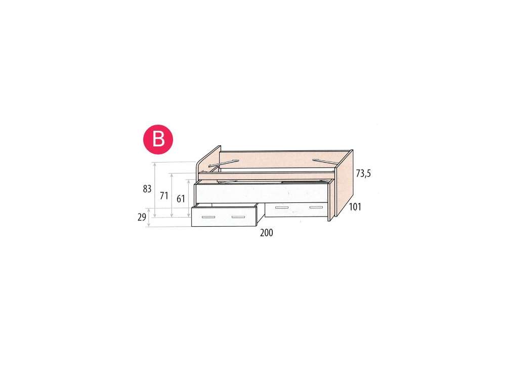 Cama escondida compacta e 2 gavetas Corban Maxi