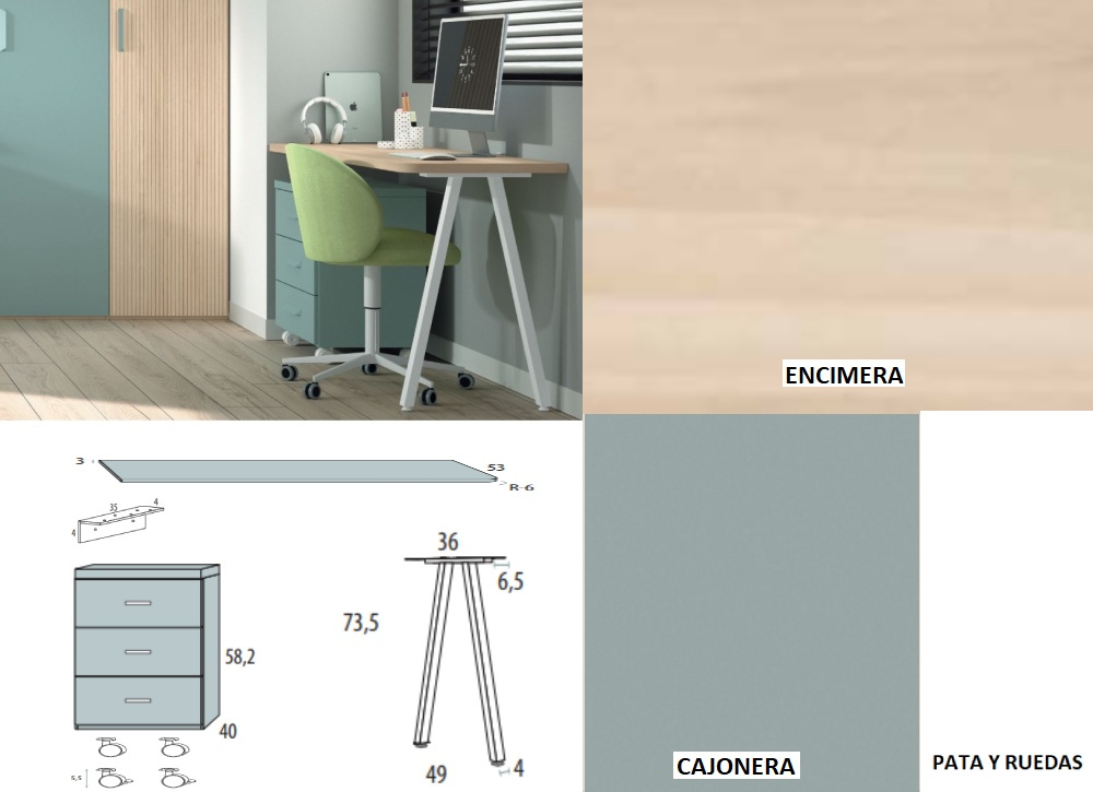 Mesa de estudio con cajonera de ruedas corban SUITE