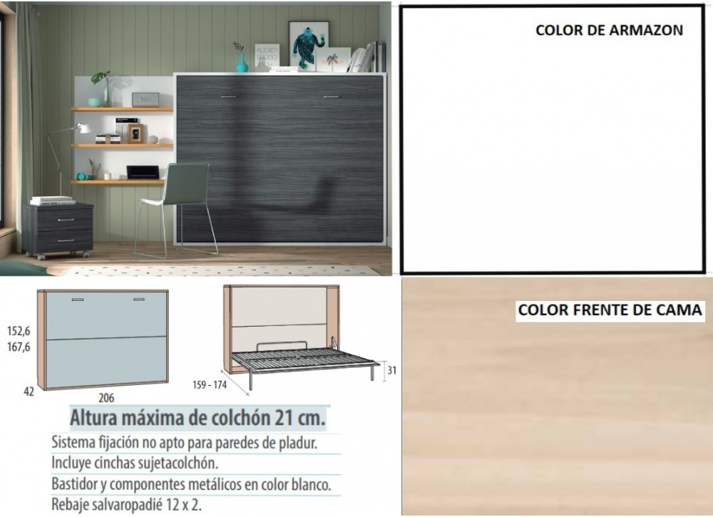 Cama abatible horizontal de 135 ó 150 x 190 corban PLUS