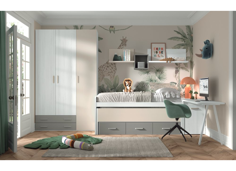 Dormitorio bicama + arcón + mesa de estudio corban PLUS