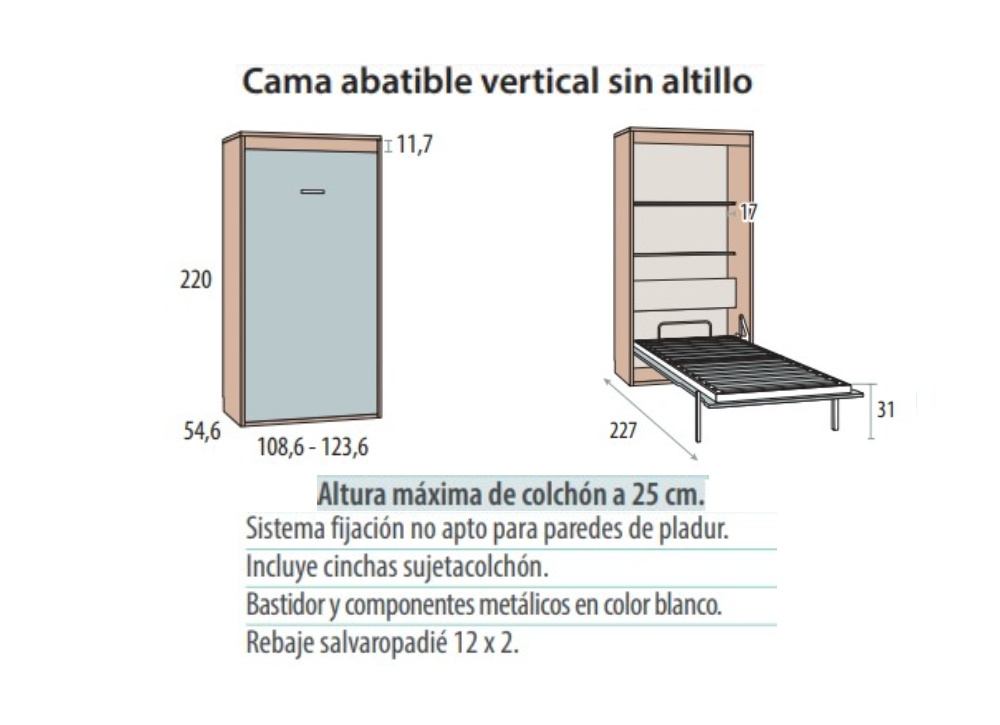 Cama abatible vertical de 90 ó 105 corban PLUS