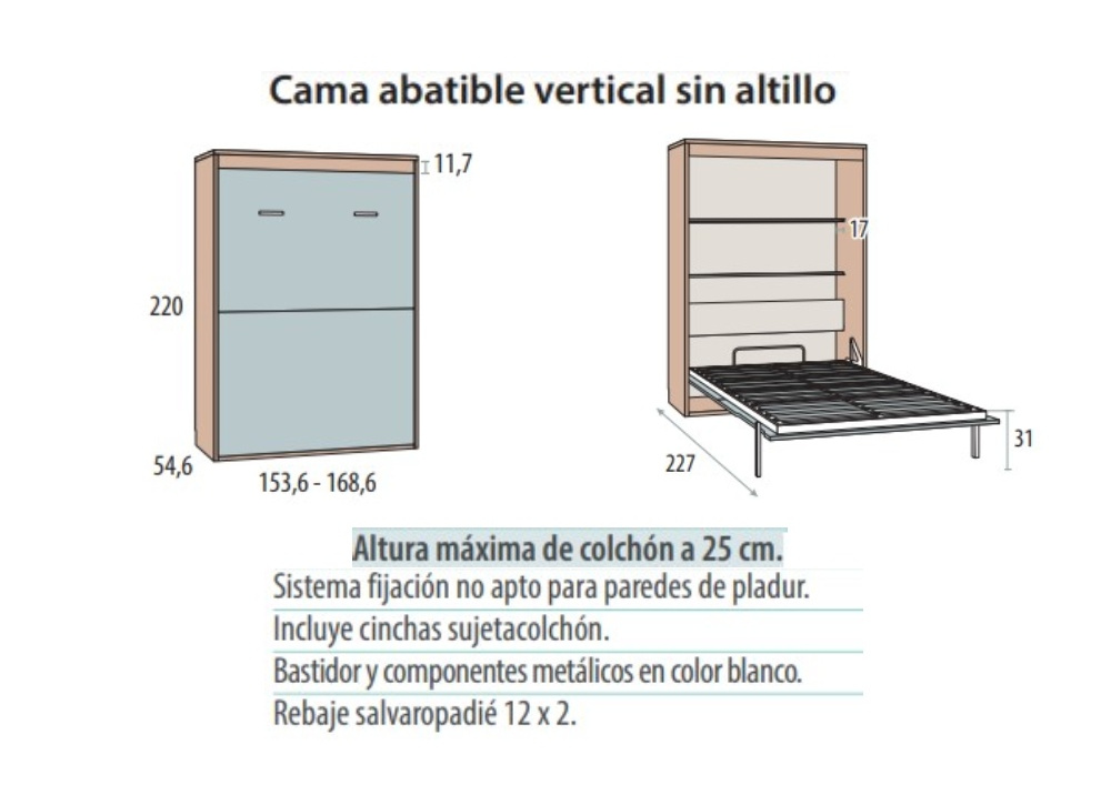 Cama abatible vertical de 135 ó 150 corban PLUS