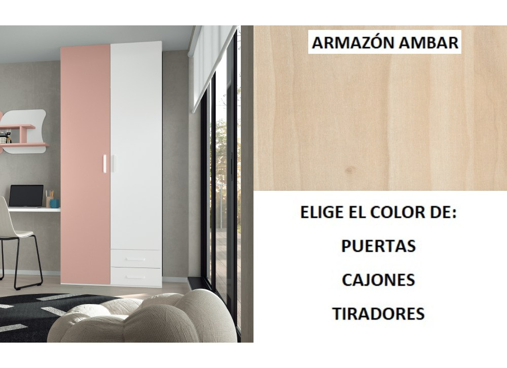 Guarda-roupa com 2 portas de batente assimétricas + 2 gavetas Corban PLUS