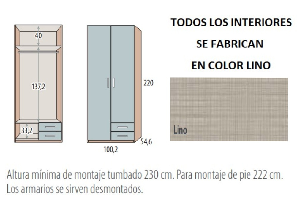 Armario 2 puertas batientes asimétricas + 2 cajones corban PLUS