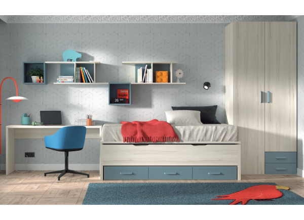 Armario 2 puertas batientes asimétricas + 2 cajones corban PLUS