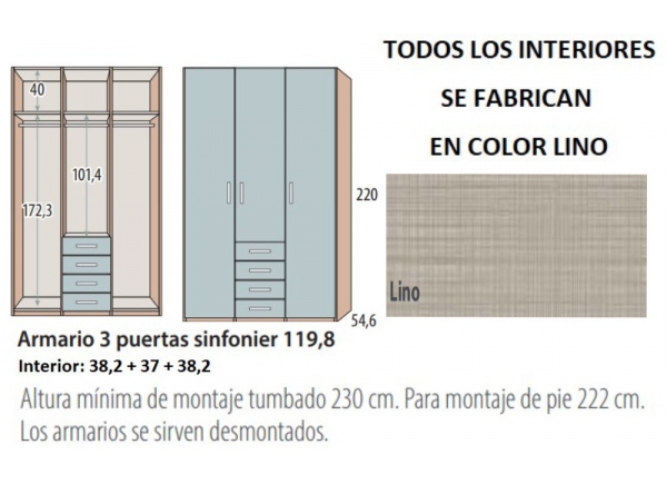 Armario 3 puertas batientes y 4 cajones corban PLUS