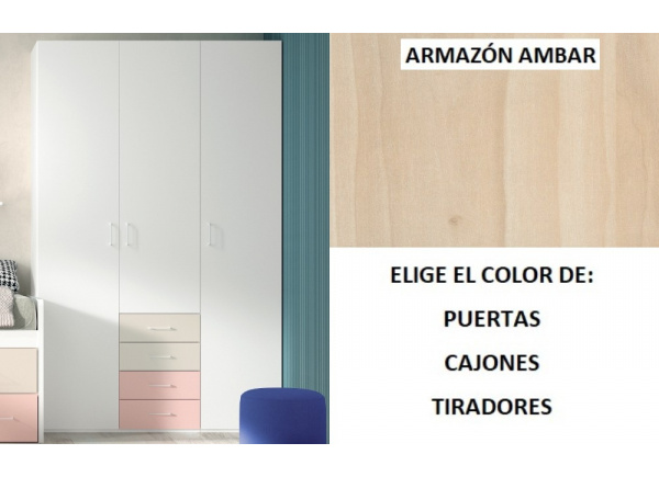 Armario 3 puertas batientes y 4 cajones corban PLUS