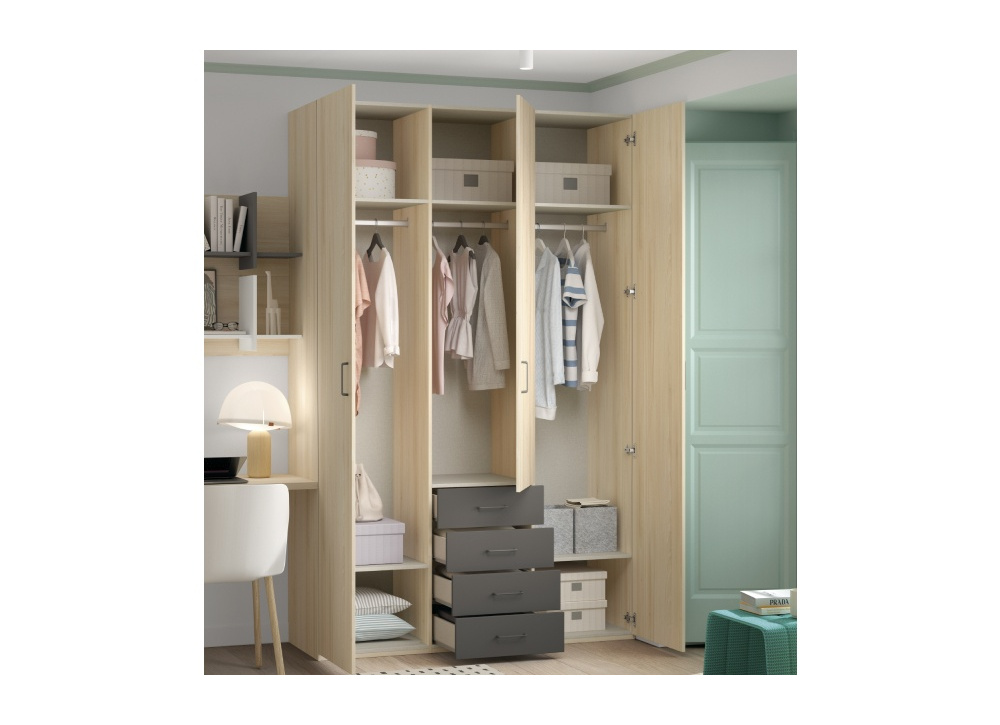 Armario 3 puertas batientes y 4 cajones corban PLUS
