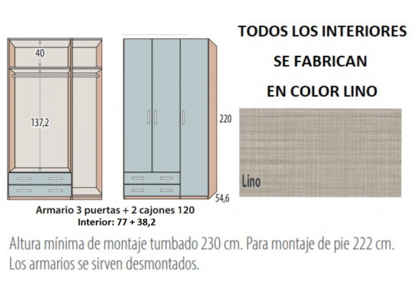 Armario 3 puertas batientes y 2 cajones corban PLUS