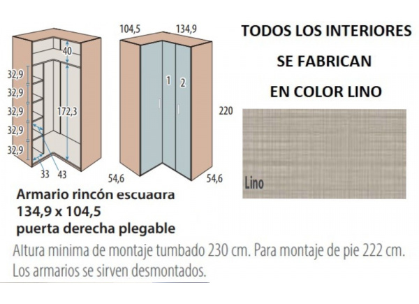Armario rincón escuadra puertas plegable corban PLUS