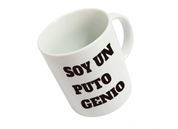 Taza divertida blanca con letras negras GENIO Taza divertida blanca con letras negras GENIO