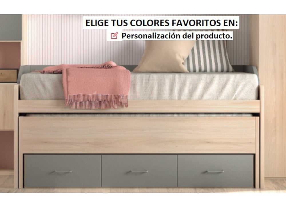 Cama compacta de 90 ó 105 con nido oculto y 3 contenedores corban PLUS