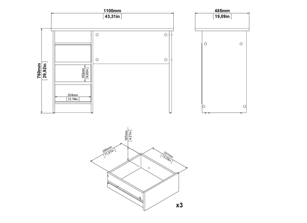 Mesa estudio 3 cajones SAGITARIO
