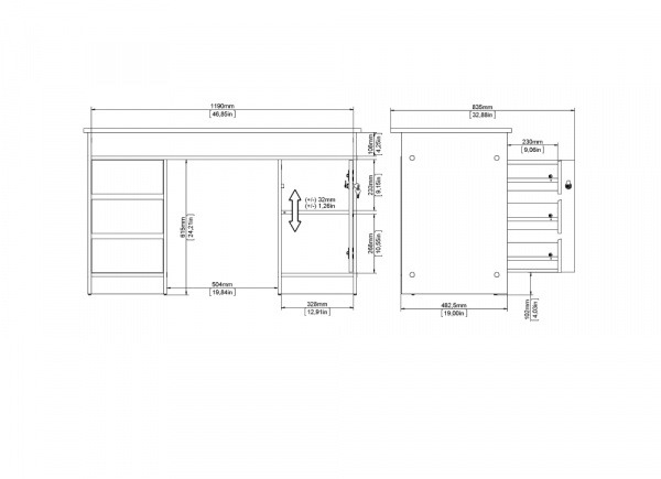 Mesa de estudio con puerta, 3 cajones y hueco GÉMINIS