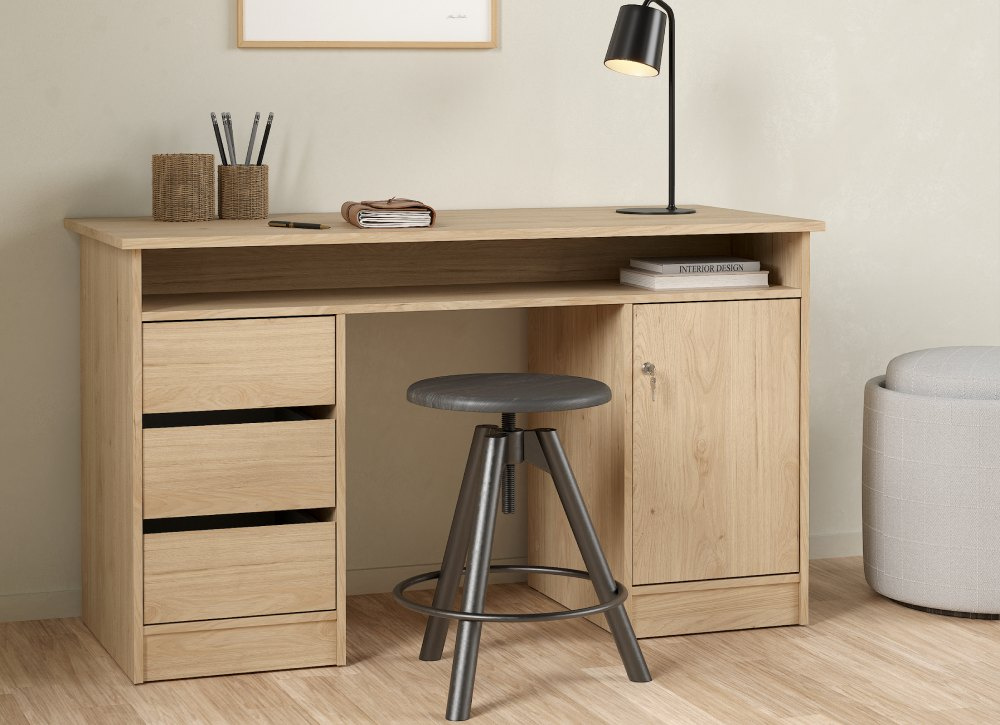 Mesa de estudio con puerta, 3 cajones y hueco GÉMINIS