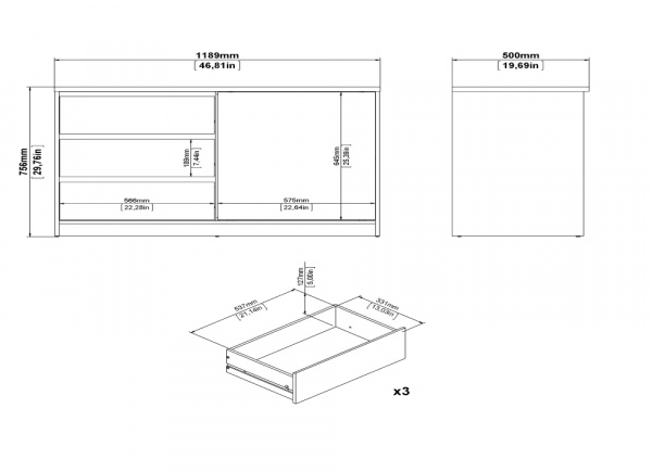 Aparador 1 puerta y 3 cajones DALIA
