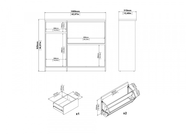 Zapatero 3 puertas y 1 cajón ALICIA
