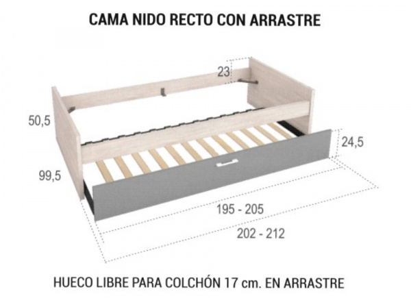 Cama nido de 90 ó 105 con arrastre nido CLEO