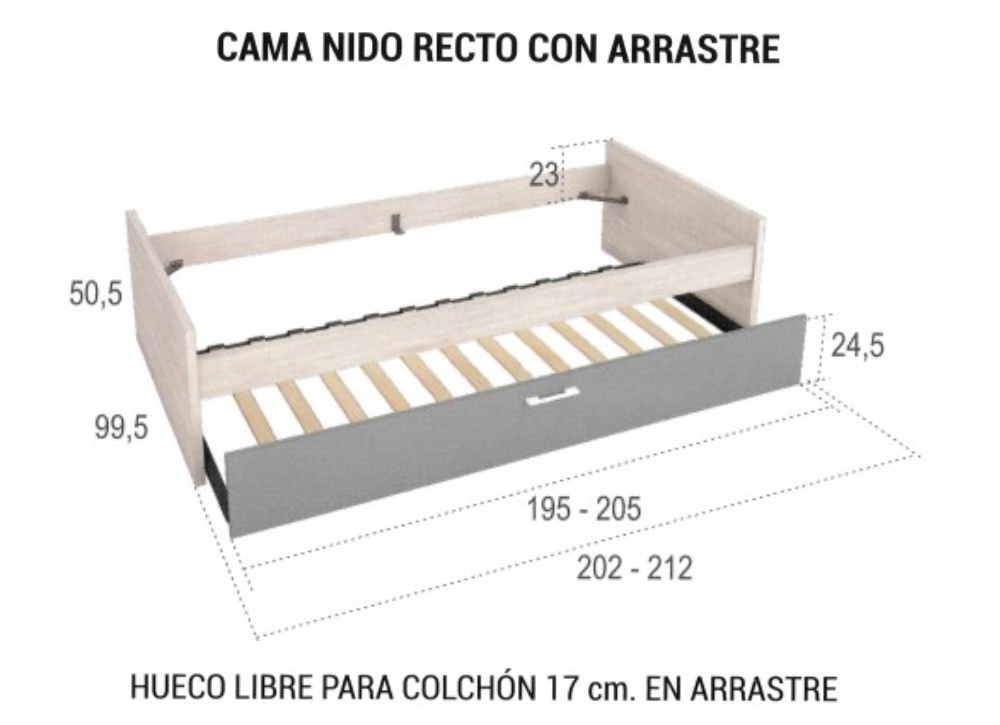 Cama nido de 90 ó 105 con arrastre nido CLEO