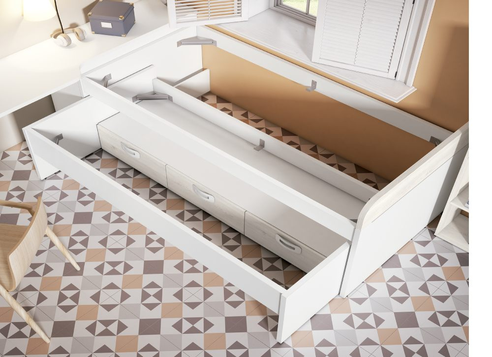 Cama superior de 90 ou 105 com cama oculta e 3 gavetas CLEO