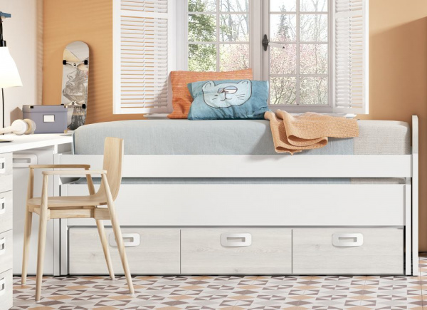 Cama superior de 90 ou 105 com cama oculta e 3 gavetas CLEO