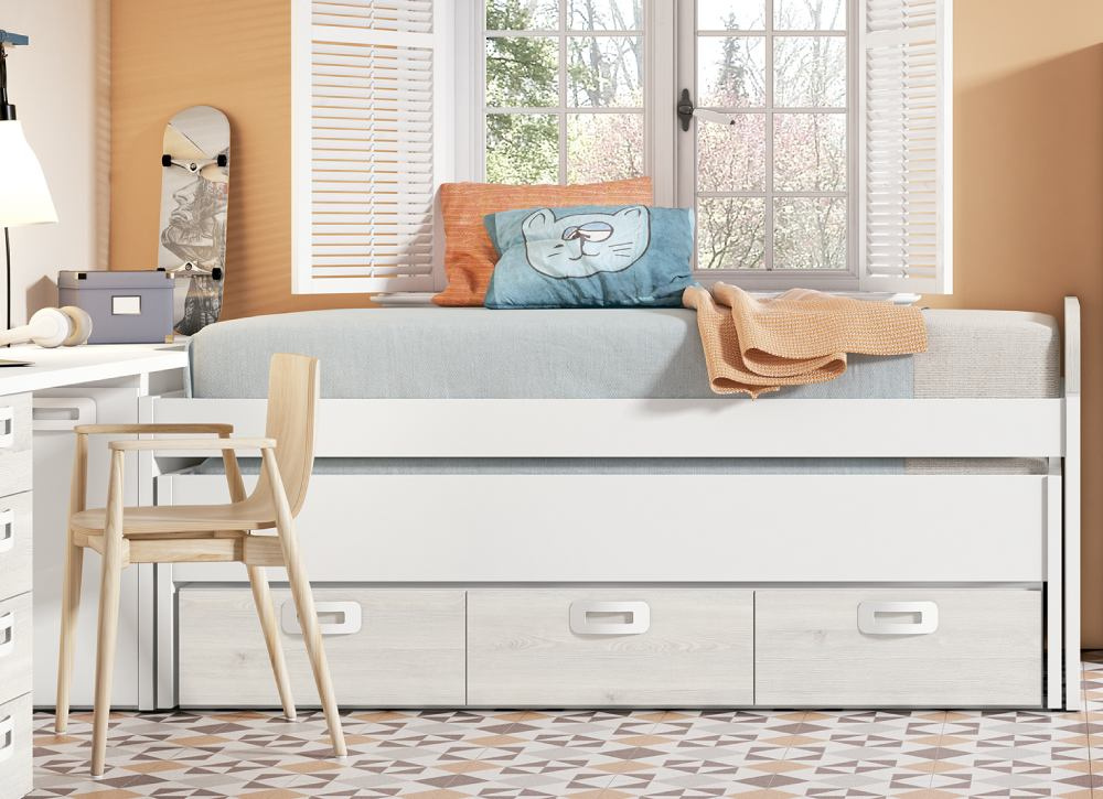 Cama superior de 90 ou 105 com cama oculta e 3 gavetas CLEO