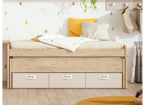 Cama superior de 90 ou 105 cama curva escondida e 3 recipientes CLEO