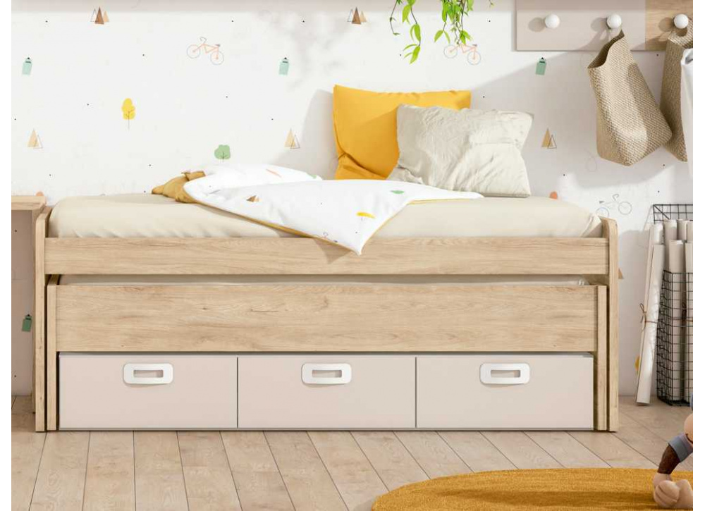 Cama superior de 90 ou 105 cama curva escondida e 3 recipientes CLEO