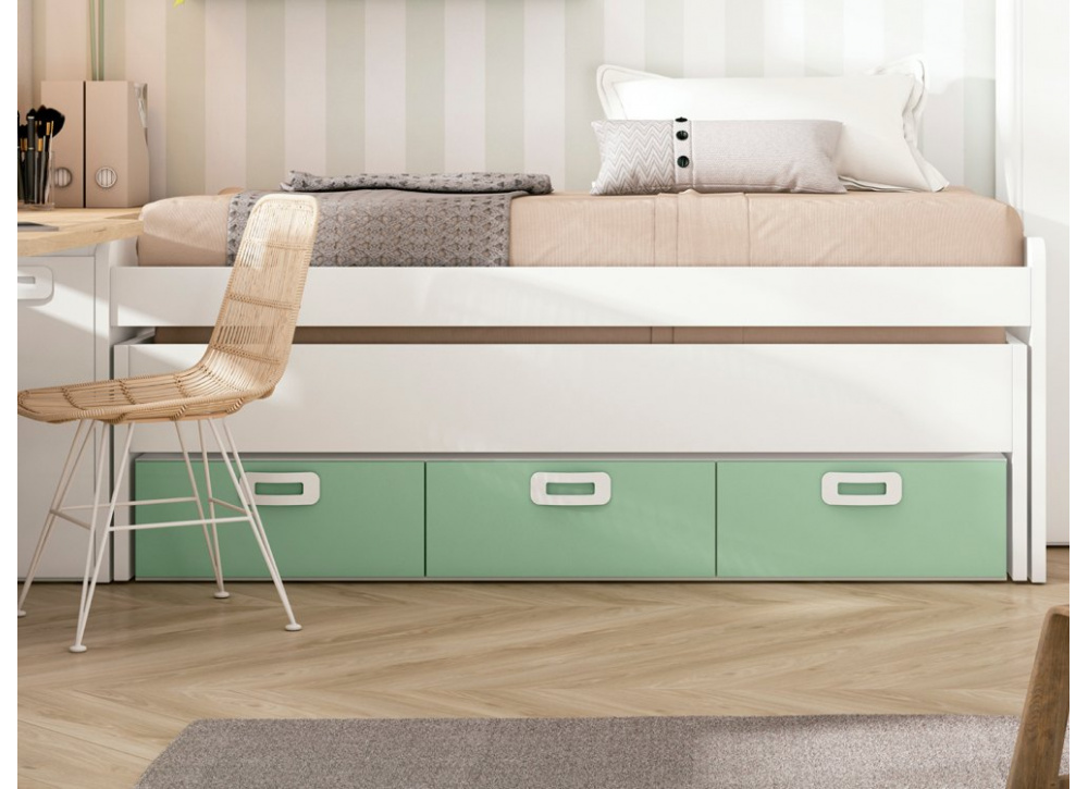 Cama superior de 90 ou 105 cama curva escondida e 3 recipientes CLEO