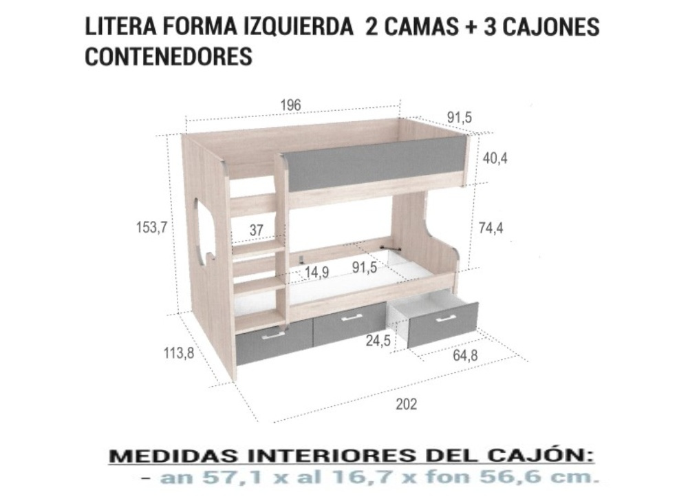 Litera forma 2 camas + 3 contenedores CLEO