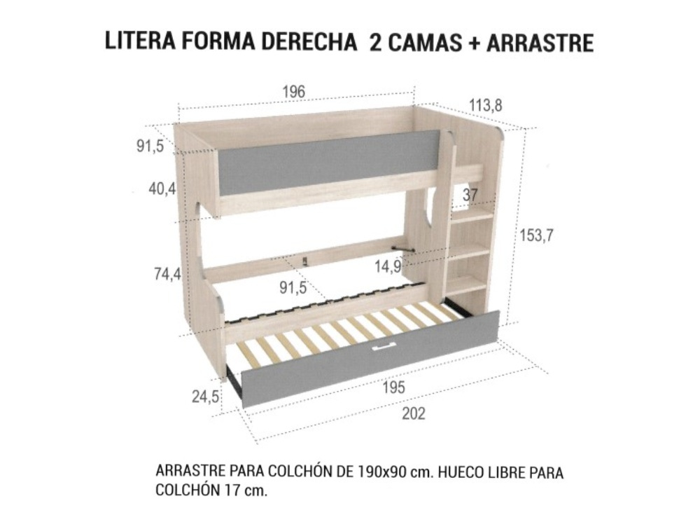 Litera forma 2 camas + arrastre nido CLEO