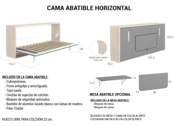 Cama dobrável horizontal CLEO 90 x 190
