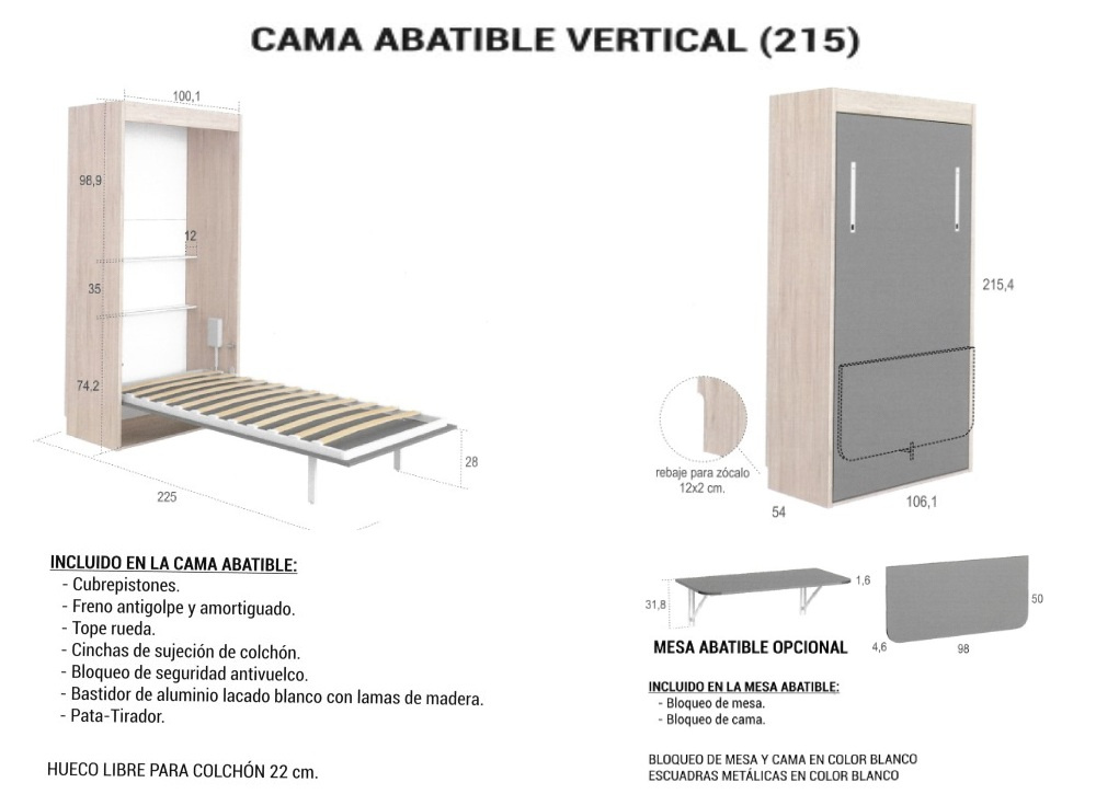 Cama abatible vertical de 90 x 190 CLEO