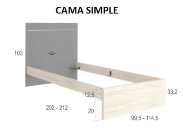 Cama de 90 ó 105 con cabecero CLEO