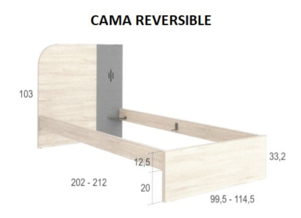 Cama con cabecero reversible CLEO