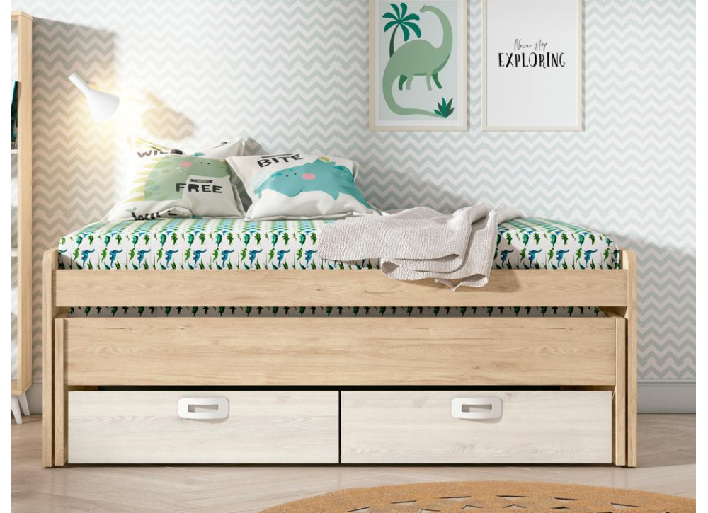 Cama superior de 90 ó 105 costado curvo cama oculta y 2 cajones CLEO